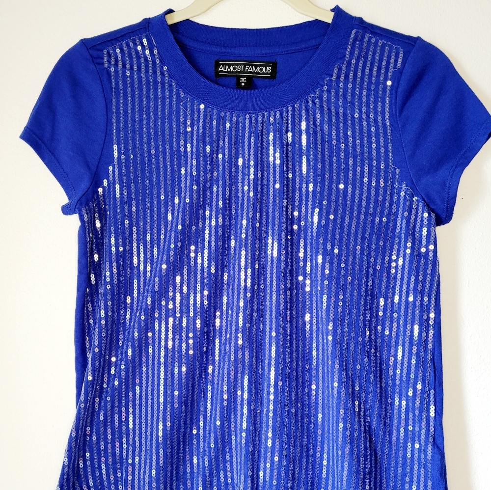 Almost Famous Blue Sequin Top
